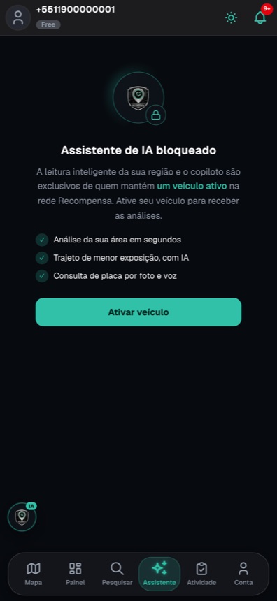 Tela do Assistente, com a análise da área e o trajeto de menor exposição